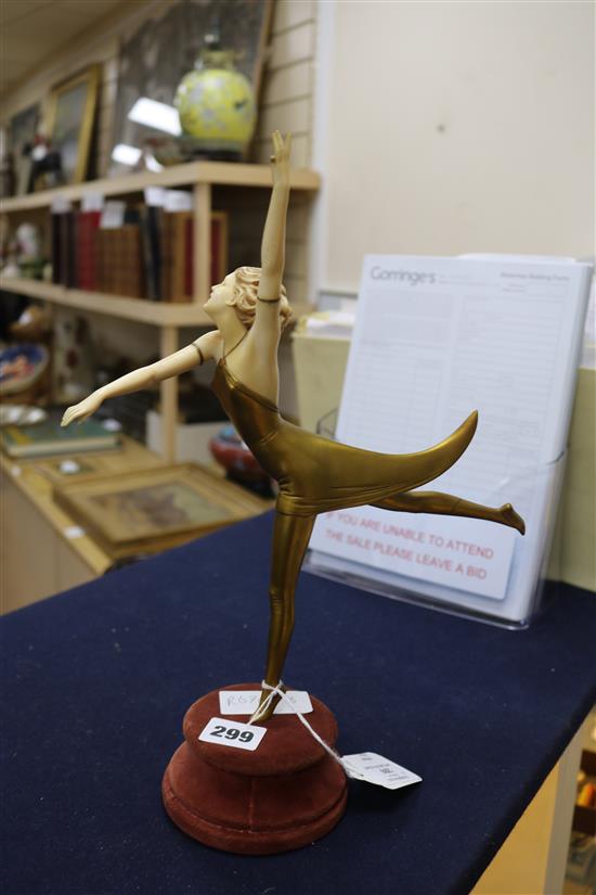 An Art Deco bronze and carved ivory figure Butterfly dancer, by Prof Otto Poertzel width 26cm height 34cm, replacement base